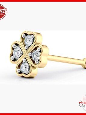 14K Yellow Gold Lab Diamond Straight Bone Nose Stud 18G Hypoallergenic